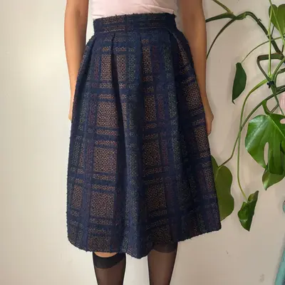Unbranded Checked Midi Skirt - 28W UK 8 Multicoloured Wool Blend