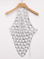 Women's Rhinestone Decor Halter Cami Top, Chic Fashion Hollow Out Backless Cami Top for Party Holiday Vacation, Backless Top,...