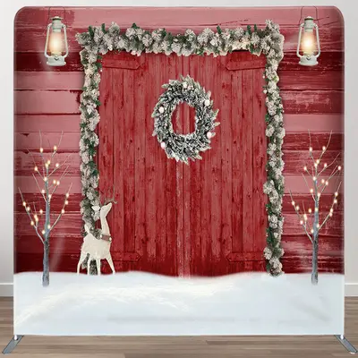 Aperturee Red Door And Elk Fabric Backdrop Cover for Christmas - Aperturee