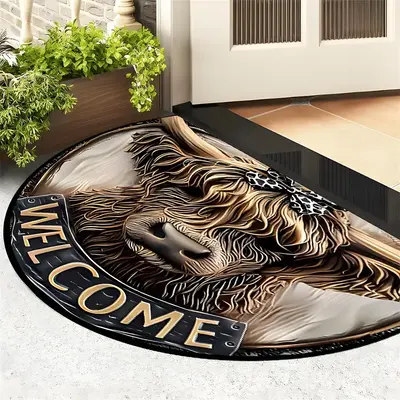 Highland Cow Pattern Welcome Door Mat, 1 Piece Non-slip Soft Floor Mat, Washable Floor Carpet for Home Living Room Bedroom, H...