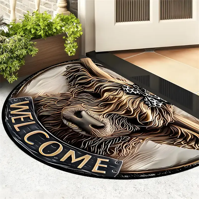 Highland Cow Pattern Welcome Door Mat, 1 Piece Non-slip Soft Floor Mat, Washable Floor Carpet for Home Living Room Bedroom, H...