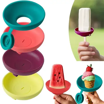 4pcs Silicone Ice Cream Holder Stand Set, Summer Popsicle Holder, Leak-Proof Cone Support with Drip Guard, Portable Youngster...