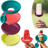 4pcs Silicone Ice Cream Holder Stand Set, Summer Popsicle Holder, Leak-Proof Cone Support with Drip Guard, Portable Youngster...