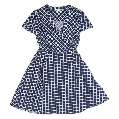 BODEN Womens Wrap Dress Blue Check Short Sleeve Knee Length UK 14