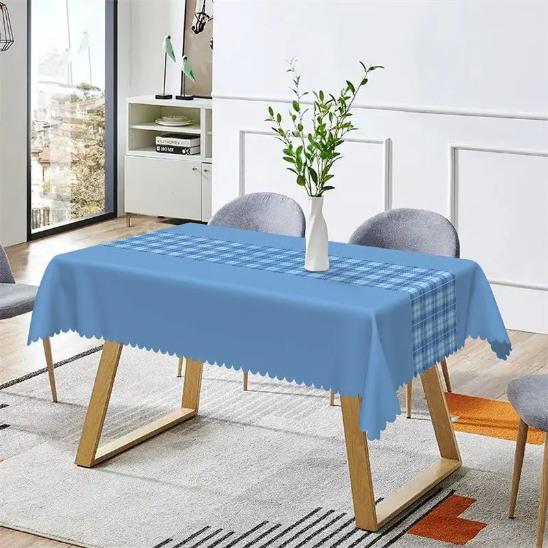 Splicing Retro Blue Checkered Rectangle Tablecloth - Aperturee