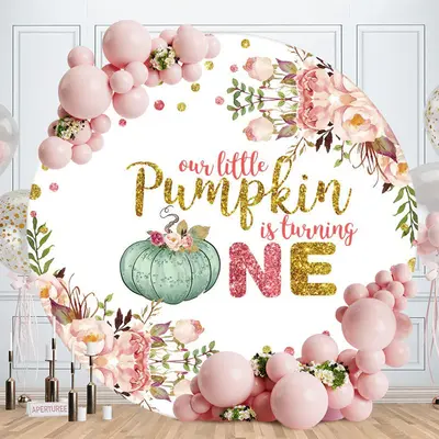 Aperturee Circle Glitter Pumpking 1st Birthday Backdrop