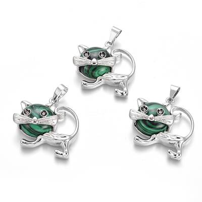 Synthetic Malachite Kitten Pendants