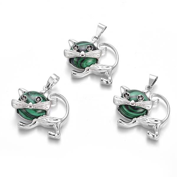 Synthetic Malachite Kitten Pendants