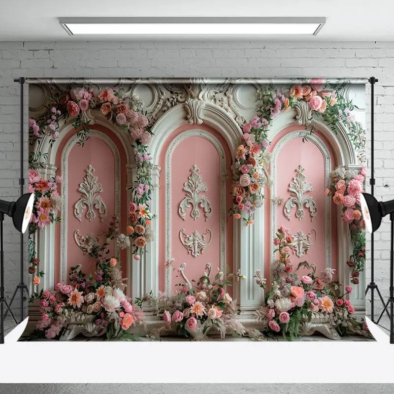 Retro Luxury White Pink Floral Wall Wedding Backdrop