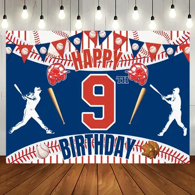 Aperturee Joyful Baseball Themed 9Th Birthday Festive Backdrop