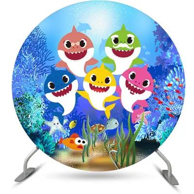 Aperturee Sea Wolrd Shark Round Kids Birthday Party Backdrop Kit | Custom Round Backdrop | Circle Party Backdrop | Round Back...