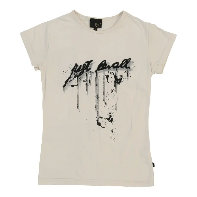 Just Cavalli Spellout T-Shirt - Large Beige Cotton | Size: large