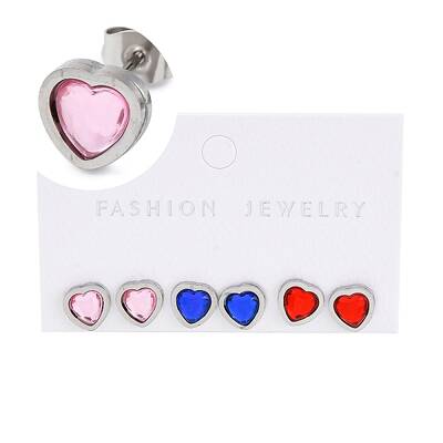 3 Pairs 3 Colors 304 Stainless Steel Heart Stud Earrings for Women