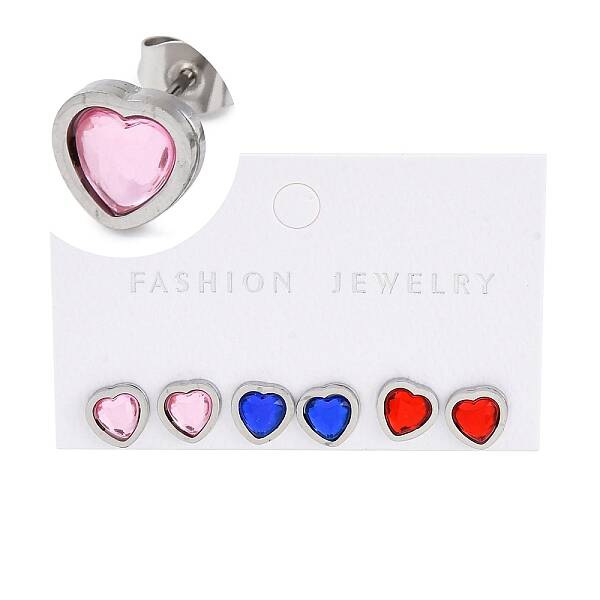 3 Pairs 3 Colors 304 Stainless Steel Heart Stud Earrings for Women