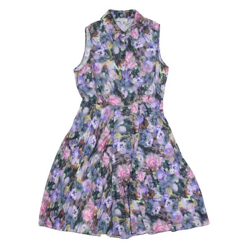 HOBBS LONDON Womens Skater Dress Pink Floral Short Sleeve Midi UK 12
