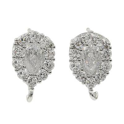Teardrop Brass Micro Pave Clear Cubic Zirconia Stud Earring Findings