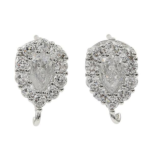 Teardrop Brass Micro Pave Clear Cubic Zirconia Stud Earring Findings