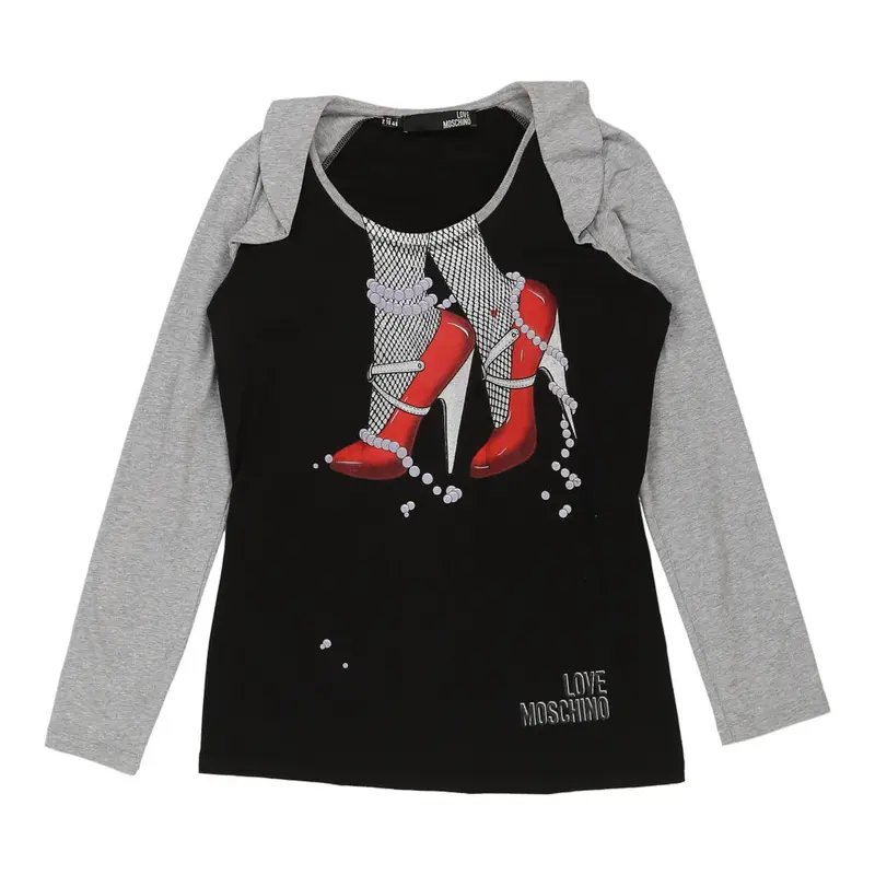 Love Moschino Graphic Long Sleeve Top - Medium Black Cotton Blend | Size: medium