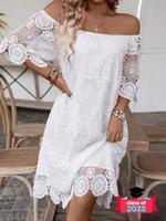 Women's Plain Floral Lace Off Shoulder Dress, Chic Elegant Sheer Hollow Out Dress for Party Holiday Wedding Guest, Ladies Gow...