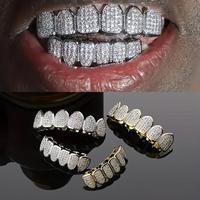 Grills Rapper Jewelry - 18K Gold Copper Zircon Micro-Inlaid Non-Fading Tooth Decoration for Hip-Hop Grills and Braces for Men...