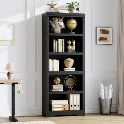 Garvee 5 Tier Bookshelf, 69 Tall Farmhouse Bookcase with Adjustable Shelves, 23.6 W Floor Standing Open Display Storage Rac...