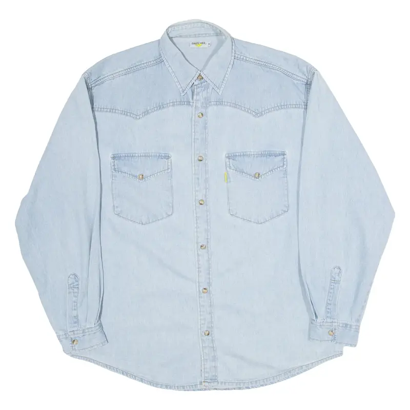 SWITCHER Mens Denim Shirt Blue Long Sleeve M