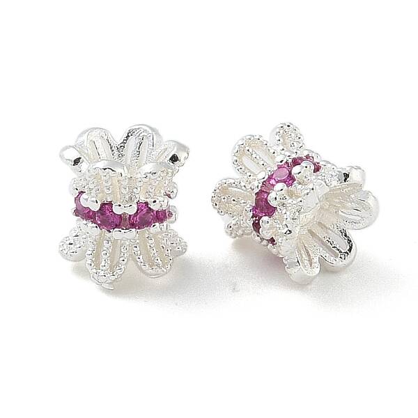 6-Petal Brass Micro Pave Cubic Zirconia Double Sided Bead Caps