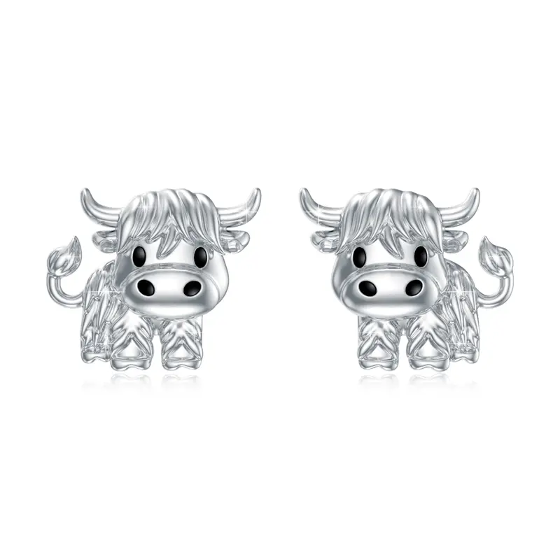 Sterling Silver Highland Cow Stud Earrings