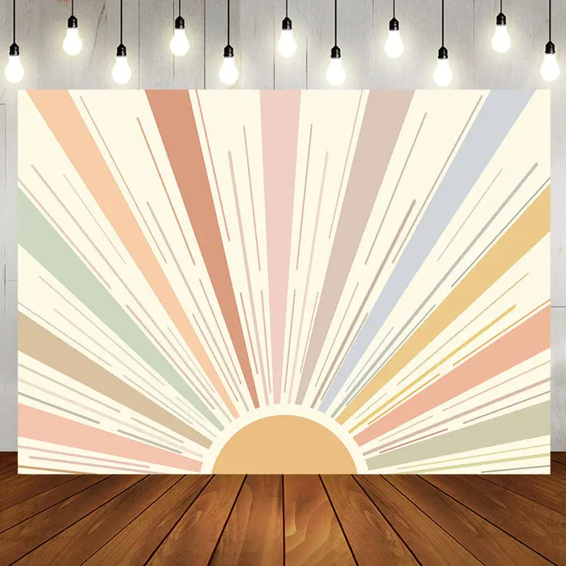 Colorful Sunshine Lines Boho Birthday Party Backdrop - Aperturee
