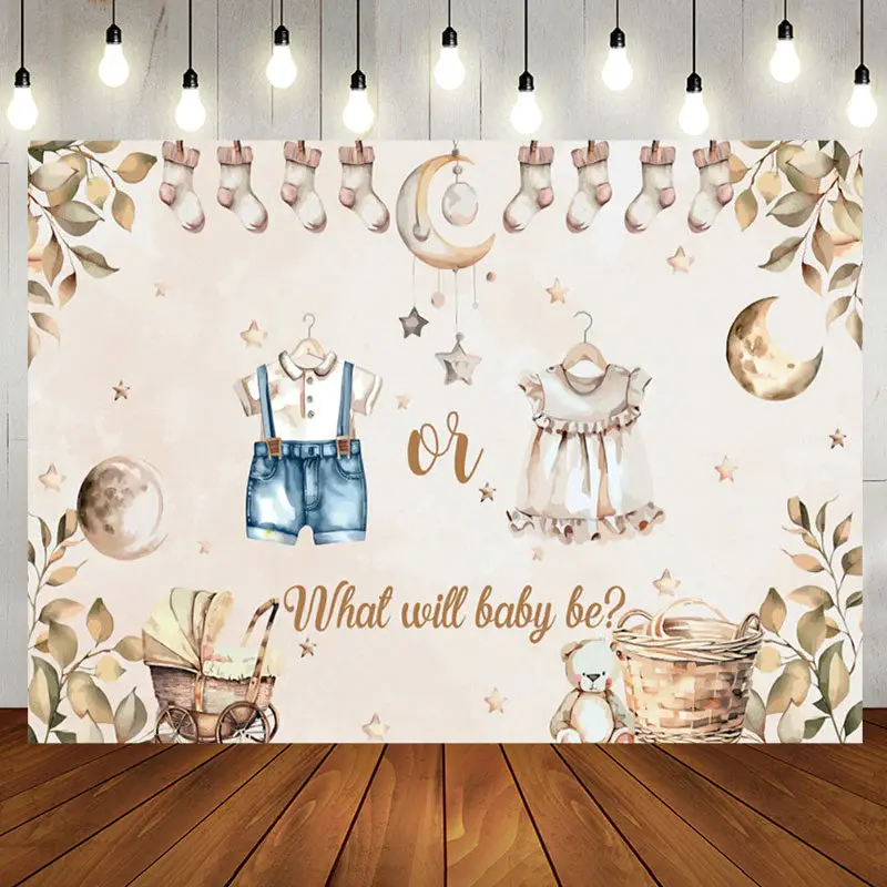 Clothes Dress Leaves Socks Gender Reveal Backdrop - Aperturee