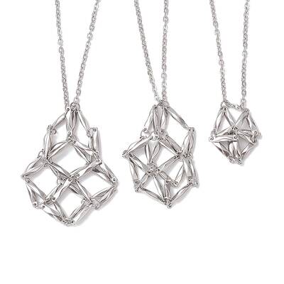 3 Pcs Crystal Stone Cage Pendant Necklaces
