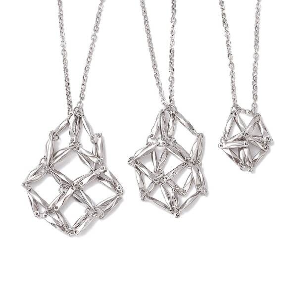 3 Pcs Crystal Stone Cage Pendant Necklaces