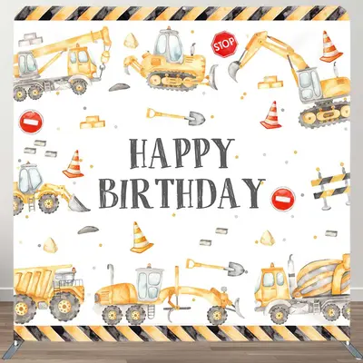 Aperturee Boy Grab Excavator Birthday Square Tension Backdrop | Custom Birthday Backdrops | Birthday Party Decorations | Simp...