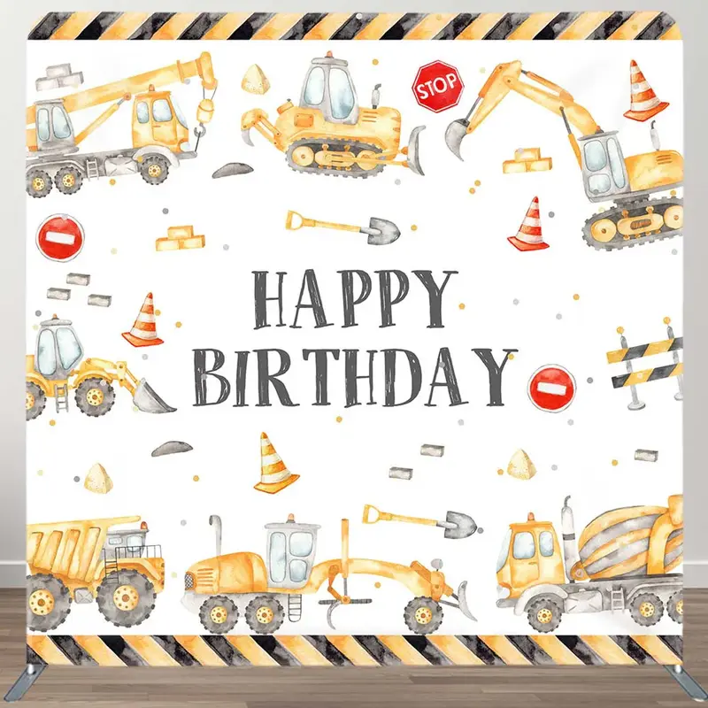 Aperturee Boy Grab Excavator Birthday Square Tension Backdrop | Custom Birthday Backdrops | Birthday Party Decorations | Simp...