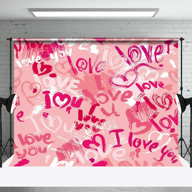 Aperturee Romantic Pink Graffiti Love Valentines Day Backdrop | Valentines Photography Backdrop | Valentine'S Day Backdrops |...
