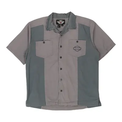 Harley Davidson Short Sleeve Shirt - Large Grey Cotton