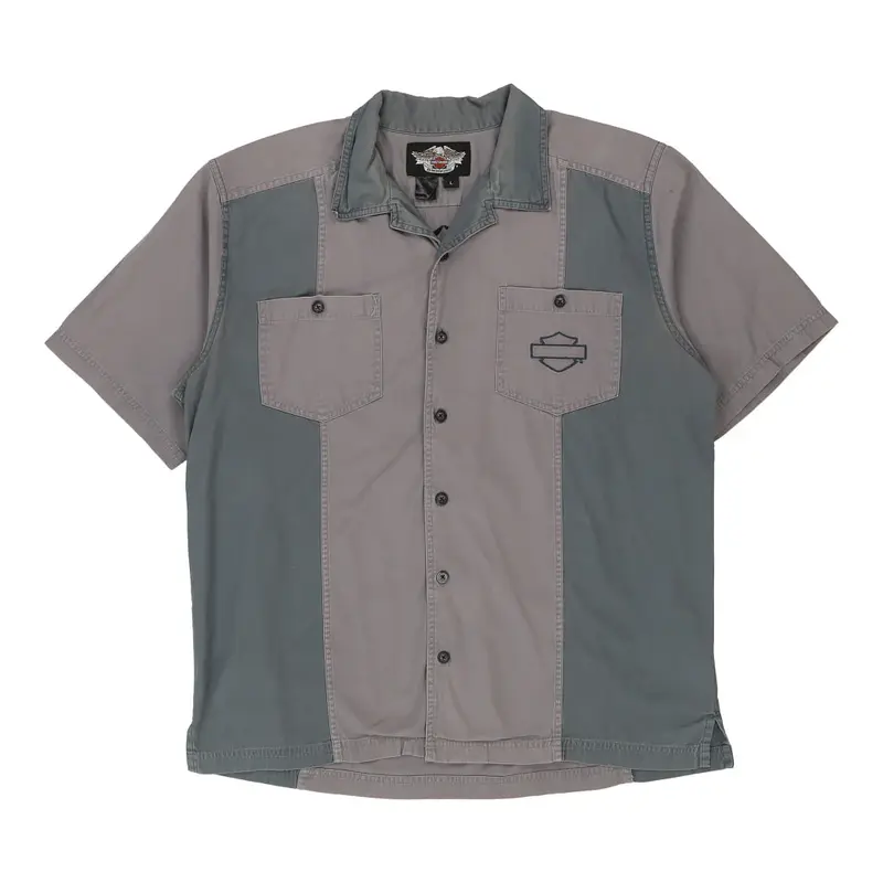 Harley Davidson Short Sleeve Shirt - Large Grey Cotton