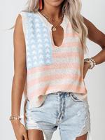 Women's American Flag Print Ribbed Tank Top, Casual Sleeveless V Neck Knit Top for Summer, Fashion Women's Knitwear for Daily...