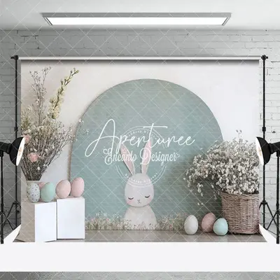 Aperturee Simple Green Arch Bunny Eggs Floral Easter Backdrop, 3X2FT(1MX0.6M), 14 USD, easter backdrops, ENHD2J89-M