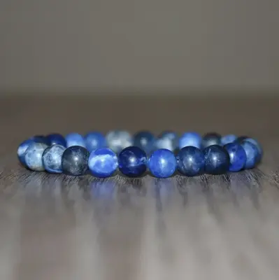 Natural Sodalite Stone Beaded Bracelet 8mm Blue Crystal Gemstone Stretch Bracelet Handmade Boho Style for Men Women Daily Use...