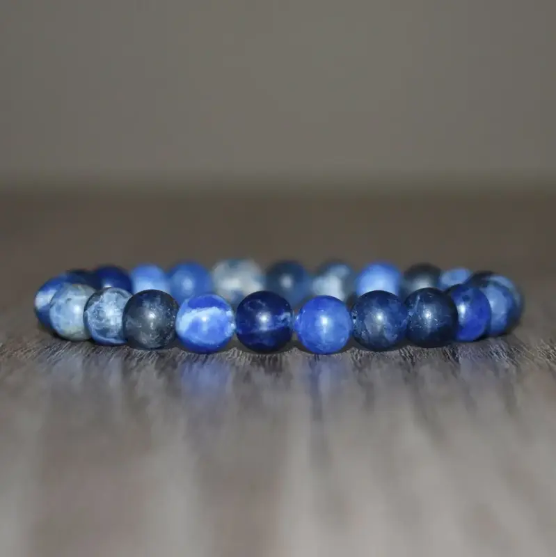 Natural Sodalite Stone Beaded Bracelet 8mm Blue Crystal Gemstone Stretch Bracelet Handmade Boho Style for Men Women Daily Use...