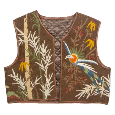Womens Waistcoat Brown Knit Wool Floral L