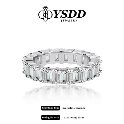 ă#102 Eternity Bandă9Carat Emerald Cut Synthetic Moissanite Rings in 925 Sterling Silver