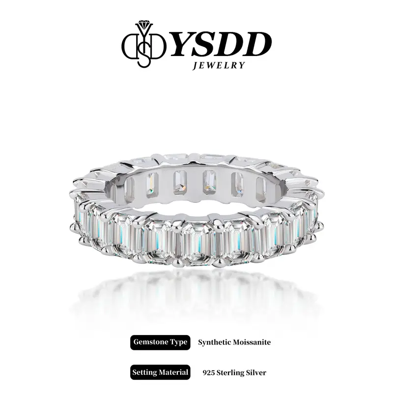 【#102 Eternity Band】9Carat Emerald Cut Synthetic Moissanite Rings in 925 Sterling Silver