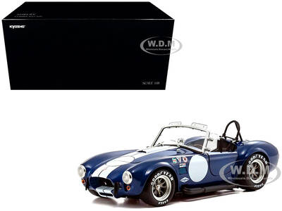 Shelby Cobra 427 S/C Blue with White Stripes and Race Graphics 1/18 Diecast Model Car by Kyosho