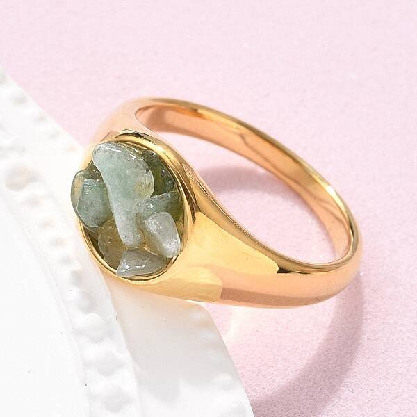 Round Natural Aquamarine Chips Finger Rings
