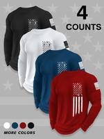 Men's Letter & Flag Print Round Neck Long Sleeve Tee, Loose Casual Crew Neck T-shirt for Fall & Winter, Men's Top for Daily W...
