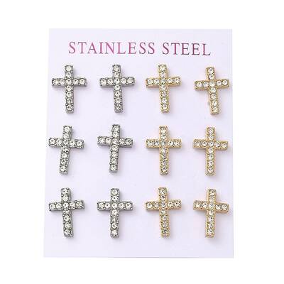 Ion Plating(IP) 304 Stainless Steel Cross Stud Earrings