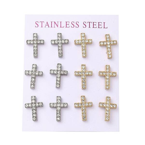Ion Plating(IP) 304 Stainless Steel Cross Stud Earrings