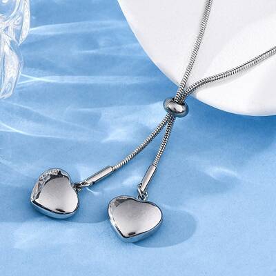 304 Stainless Steel Heart Round Snake Chain Slider Lariat Necklaces